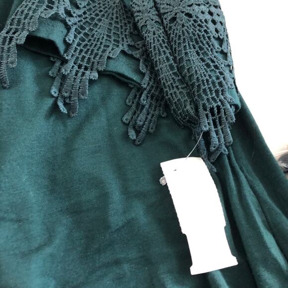 Mod X NWT Off Shoulder Lace Trim Teal Green Blouse 3/4 Sleeve Crochet Size M - Picture 4 of 8